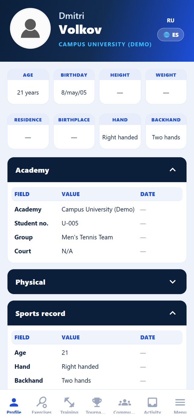 Athlete profile in the app