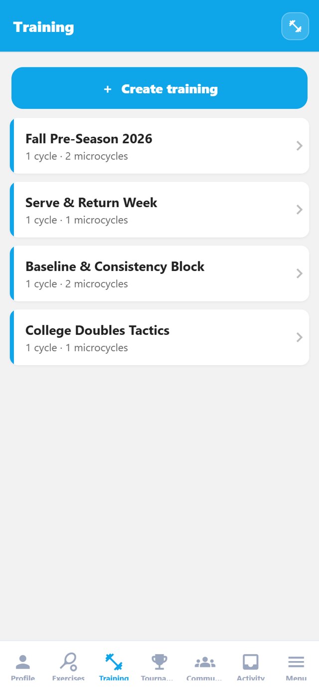 Training in the app
