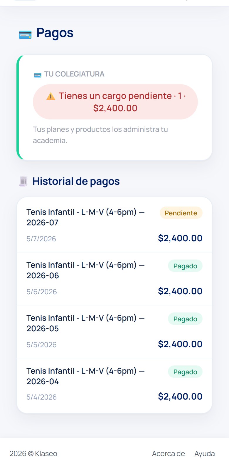 Pagos del alumno en Klaseo