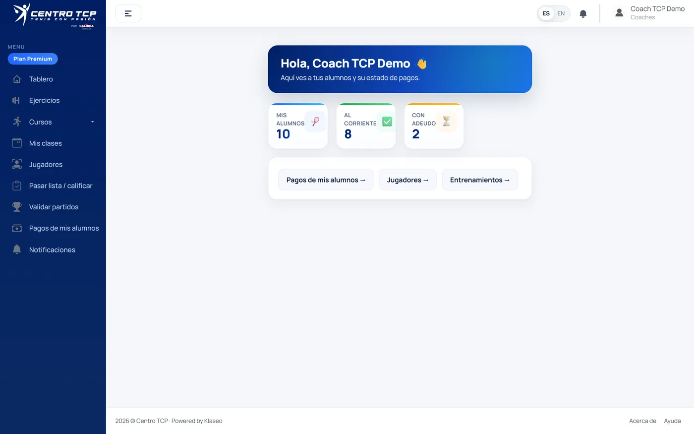 Centro TCP dashboard